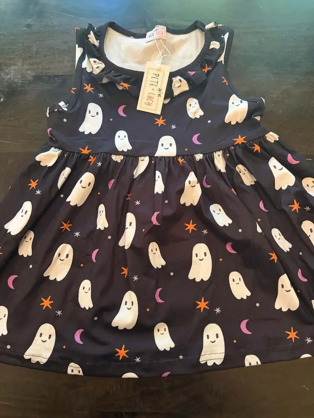 Pete + Lucy Ghost Print Dress and Striped Leggings Set (7/8)